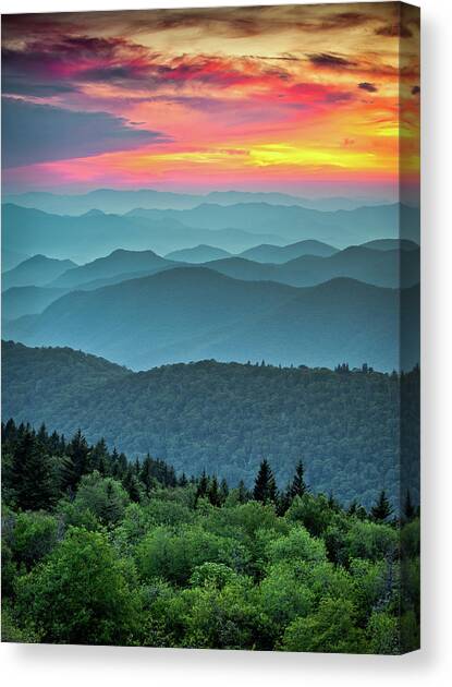 Sunset Over Mountain Range Canvas Print