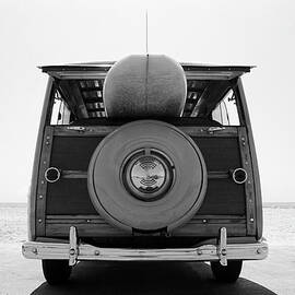Old  Woodie Station Wagon With Surfboard by Skodonnell