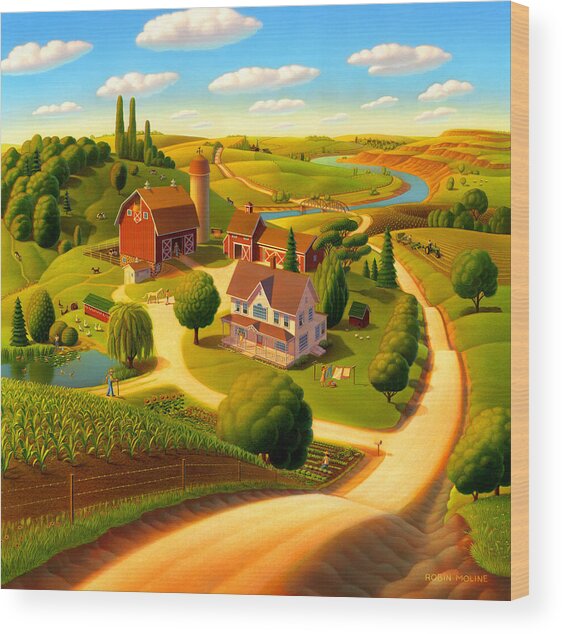 Charming Country Landscape Wood Print