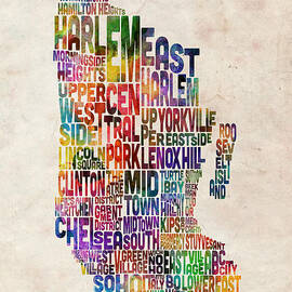 Manhattan New York Typographic Map by Michael Tompsett