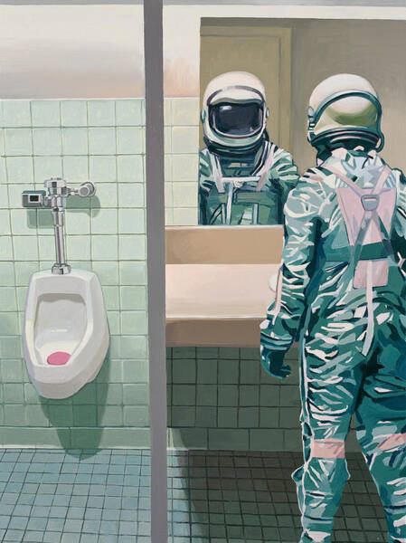 Astronaut in the Restroom Art Print