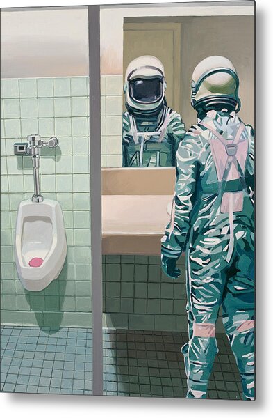 Astronaut in the Restroom Metal Print