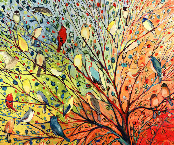 Colorful Birds on a Branch Art Print