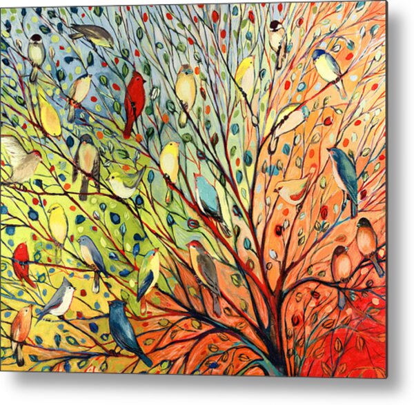 Colorful Birds on a Branch Metal Print