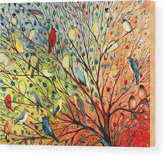 Colorful Birds on a Branch Wood Print