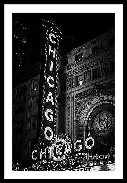 Chicago Theatre Sign In Black And White #3 Framed Print