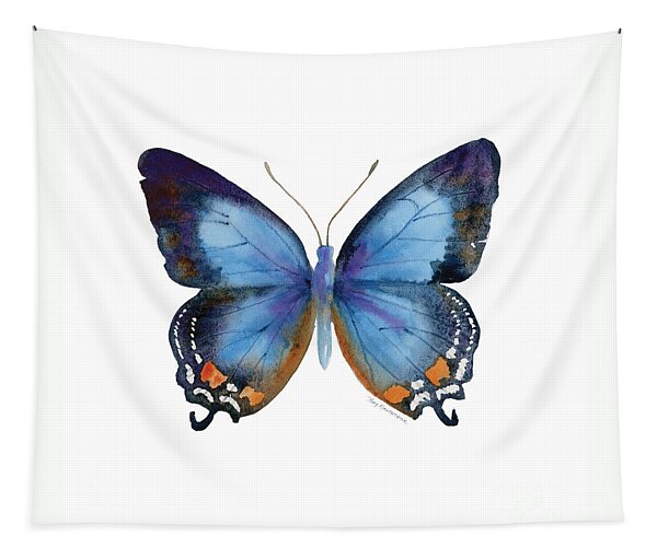 Imperial Blue Butterfly on White Tapestry