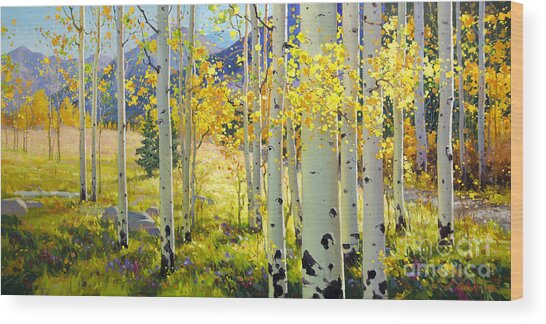 Golden Aspen Forest Wood Print