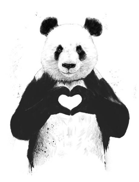 Panda with Heart Gesture Art Print