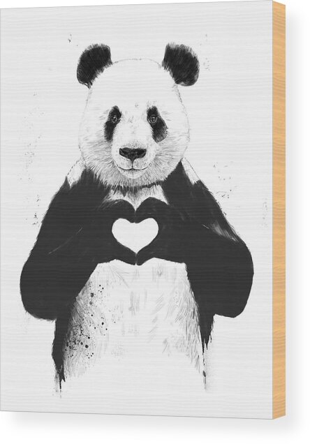 Panda with Heart Gesture Wood Print