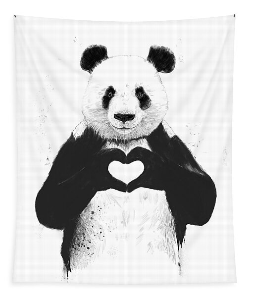 Panda with Heart Gesture Tapestry