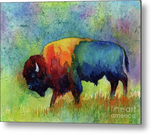 Colorful Bison in a Vibrant Meadow Metal Print