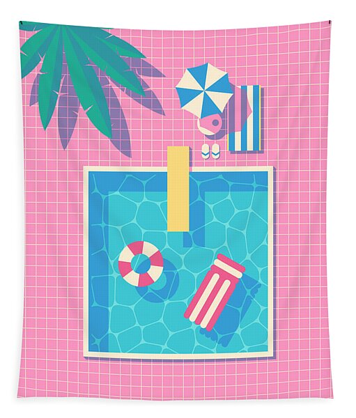 Minimalist Summer Pool Scene Tapestry