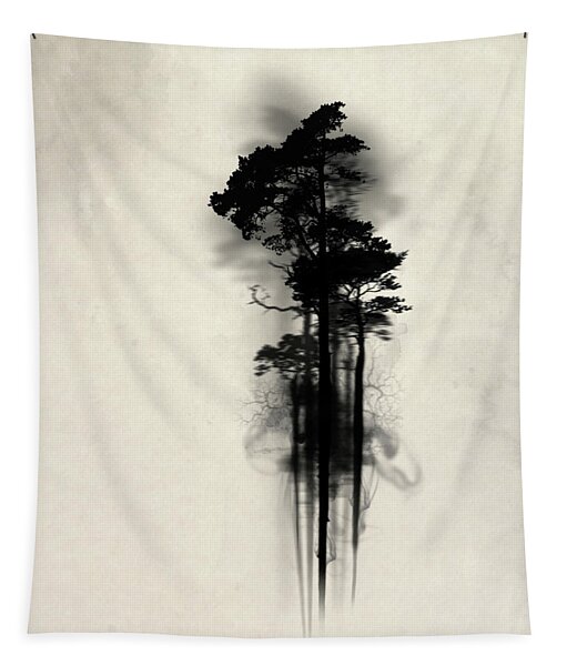 Ethereal Silhouette of Tall Trees Tapestry