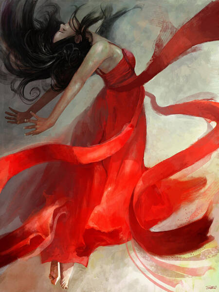 Graceful Dance in Red Art Print