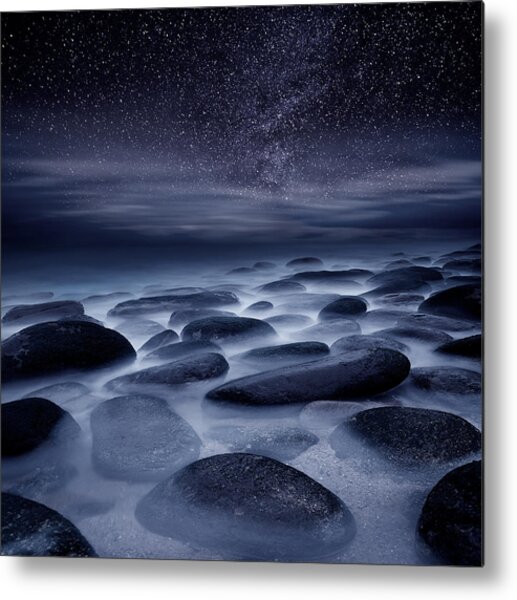 Starry Night Over Rocky Shore Metal Print