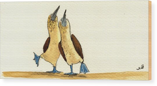Dancing Blue-Footed Boobies Wood Print