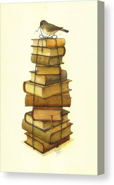Books and little Bird Canvas Art Print by Kestutis Kasparavicius