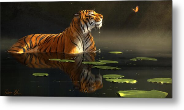 Tiger in a Serene Water Scene Metal Print