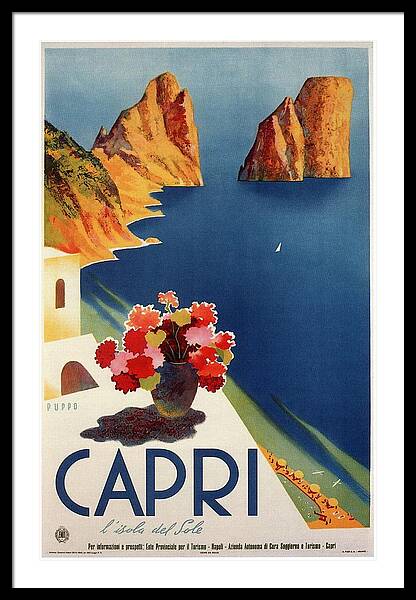 Scenic Capri Coastline with Flowers Framed Print