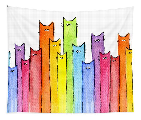 Colorful Cats in a Rainbow Pattern Tapestry