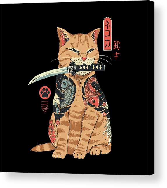 Samurai Cat with Tattoos Acrylic Print