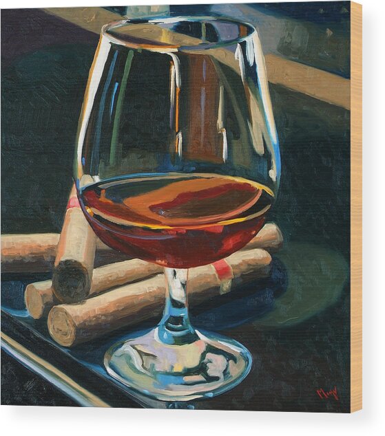 Glass of Brandy with Cigars Wood Print