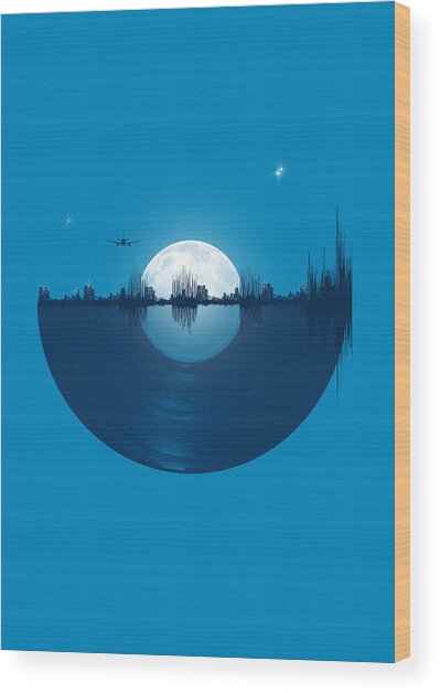 Night Sky Over Soundwave City Wood Print
