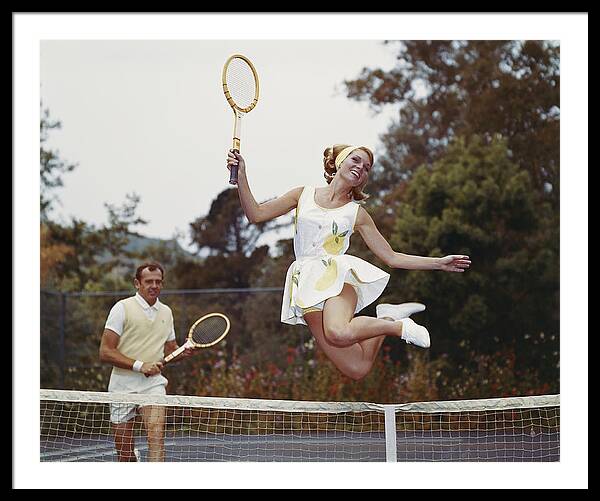 Joyful Tennis Match Jump Framed Print