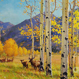 ELK HERD IN ASPEN GROVE by Gary Kim