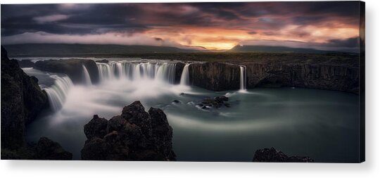 Majestic Waterfall at Sunset Acrylic Print