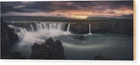 Majestic Waterfall at Sunset Wood Print