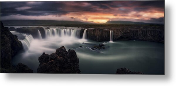 Majestic Waterfall at Sunset Metal Print