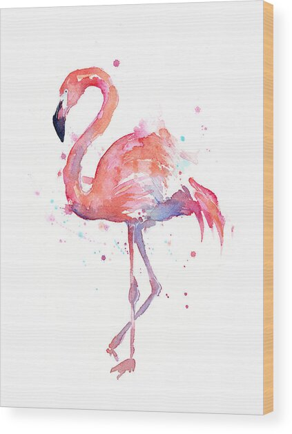 Watercolor Flamingo Portrait Wood Print