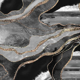 Gray Black White Marble Agate Gold Glitter Glam #1 Faux Glitter #decor #art by Anitas and Bellas Art