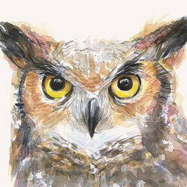 Great Horned Owl Watercolor by Olga Shvartsur