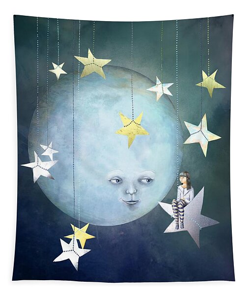 Girl Sitting on a Star Tapestry