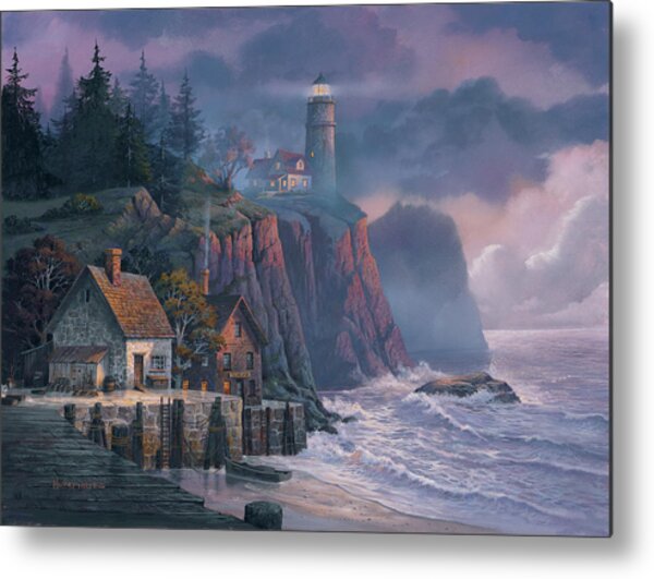 Lighthouse Overlooking Coastal Cliffs Metal Print
