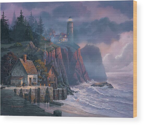 Lighthouse Overlooking Coastal Cliffs Wood Print