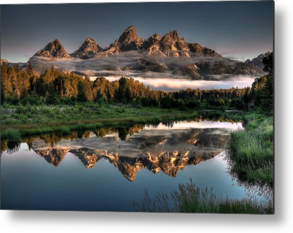 Serene Mountain Reflection at Dawn Metal Print
