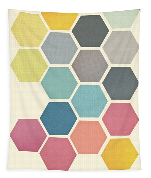 Colorful Hexagonal Pattern Arrangement Tapestry