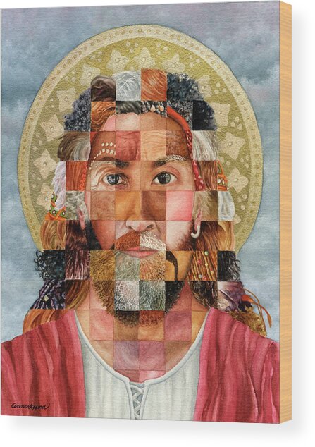Jesus Christ with Patchwork Face Wood Print