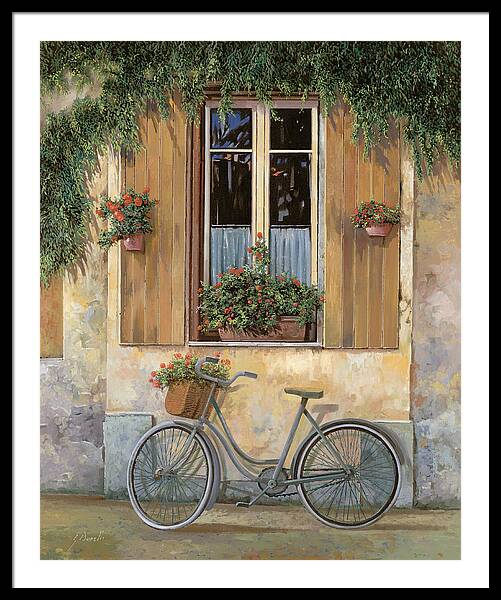 Charming Bicycle by Window Framed Print