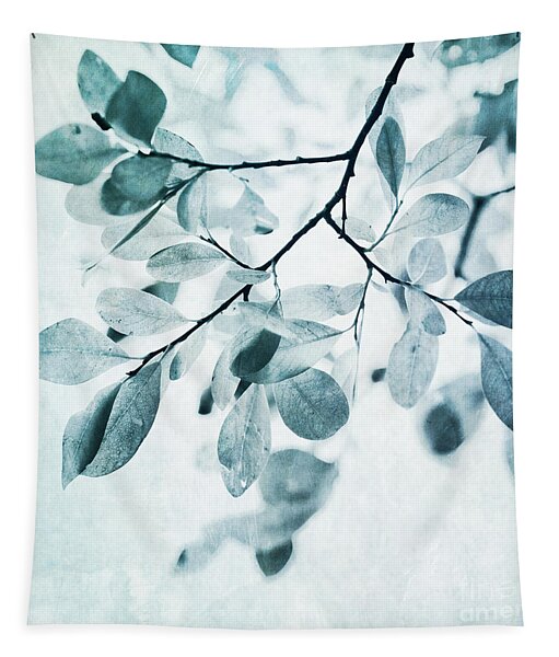 Dusty Blue Leaves on Branch Tapestry