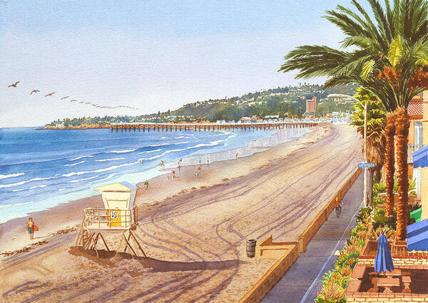 Sunny Beachfront with Pier Art Print