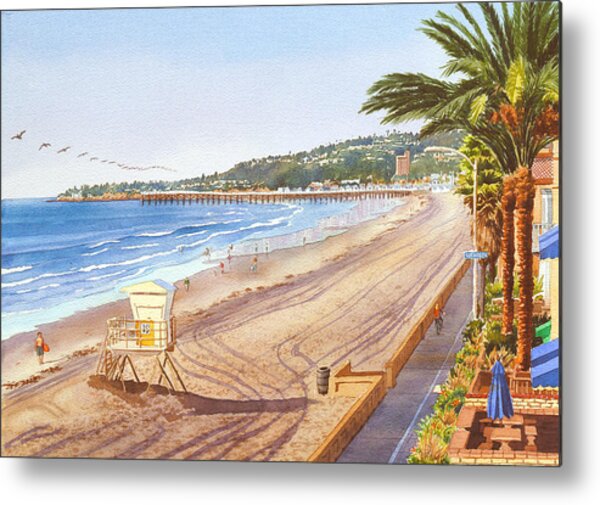 Sunny Beachfront with Pier Metal Print