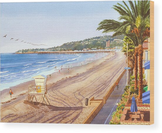 Sunny Beachfront with Pier Wood Print