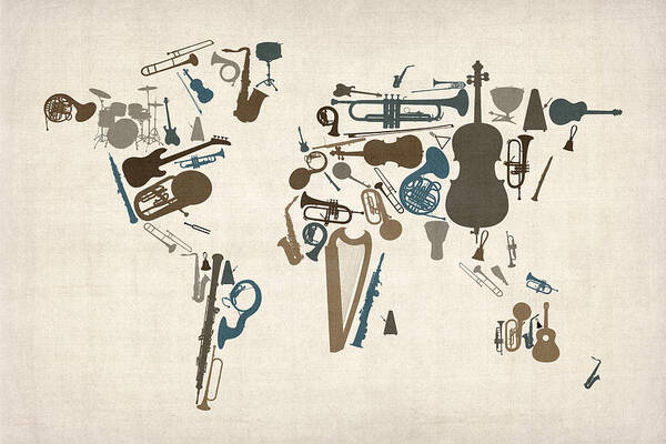 World Map of Musical Instruments Poster