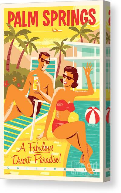 Palm Springs Poster - Retro Travel Canvas Art Print by Jim Zahniser