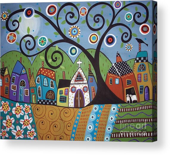 Whimsical Village and Tree Acrylic Print